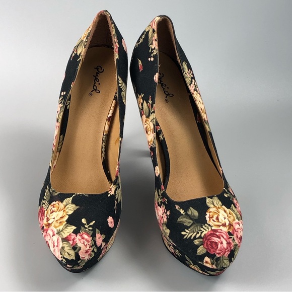 Qupid Women’s Floral Stiletto Platform Pump Heels Size 10 - Picture 10 of 15